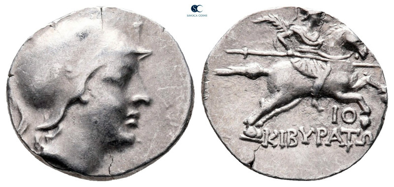 Phrygia. Kibyra circa 166-84 BC. 
Drachm AR

15 mm, 2,58 g

Helmeted male h...