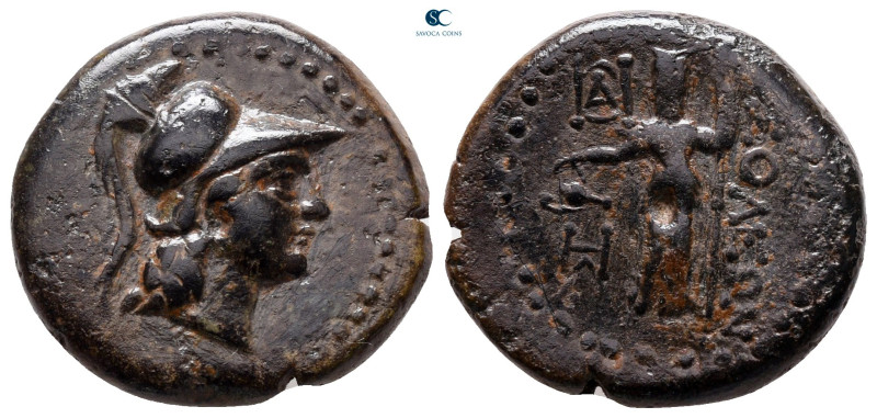 Cilicia. Soloi circa 100-30 BC. 
Bronze Æ

19 mm, 6,05 g

Helmeted head of ...