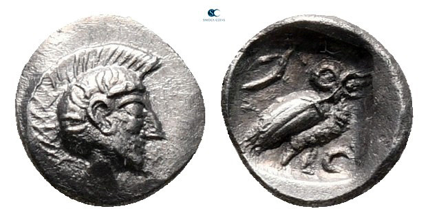 Samaria. Pseudo-Athenian Series circa 375-333 BC. 
Tetartemorion AR

6 mm, 0,...