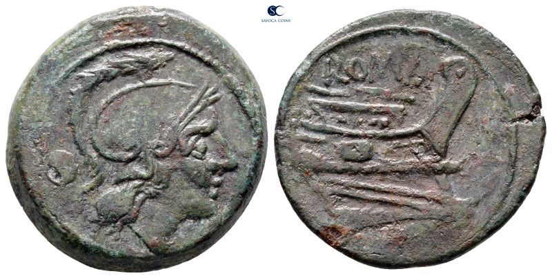 Anonymous 215-212 BC. Rome
Uncia Æ

23 mm, 7,89 g

Helmeted head of Roma ri...