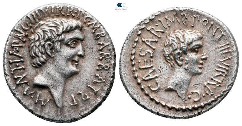 Marc Antony and Octavian 41 BC. Military mint moving with M.Antony
Denarius AR...