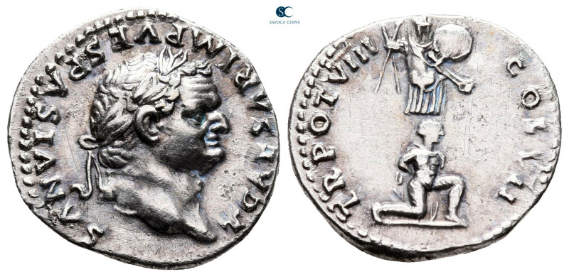 Titus, as Caesar AD 76-78. Rome
Denarius AR

19 mm, 3,11 g

T CAESAR IMP VE...