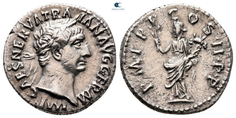 Trajan AD 98-117. Rome
Denarius AR

18 mm, 3,15 g

IMP CAES NERVA TRAIAN AV...