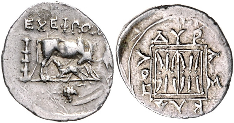 GRIECHENLAND, ILLYRIEN / Stadt Dyrrhachium, AR Drachme (229-100 v.Chr.). Kuh säu...