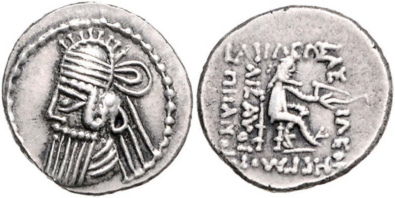 PARTHER, Vologases IV., 147-191, AR Drachme, Ecbatana. Büste mit Tiara l. Rs. Bo...