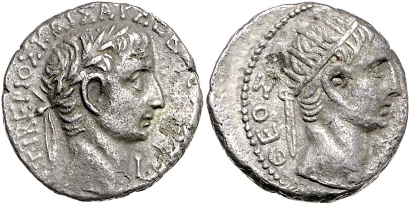 RÖMISCHES REICH, Tiberius und Divus Augustus, 14-37, Bil.-Tetradrachme Jahr 7 =2...