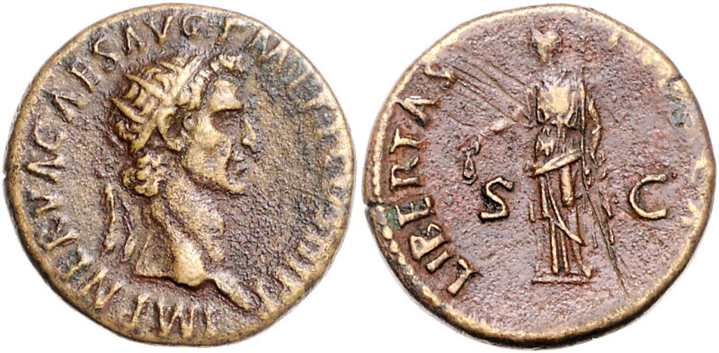 RÖMISCHES REICH, Nerva, 96-98, AE Dupondius 97, Rom. Büste mit Strahlenkrone r. ...