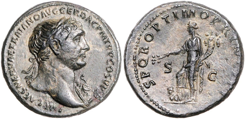 RÖMISCHES REICH, Trajan, 98-117, AE As COS V =103-111, Rom. Belorb. Büste r. Rs....