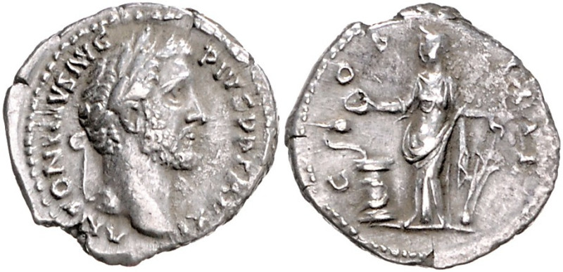 RÖMISCHES REICH, Antoninus Pius, 138-161, AR Denar (147-148), Rom. Belorb. Büste...