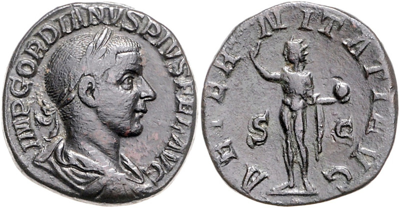 RÖMISCHES REICH, Gordian III., 238-244, AE Sesterz, Rom. Belorb. Büste r. Rs.Sol...