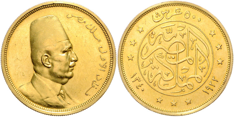 ÄGYPTEN, Fuad I. als König, 1922-1936, 500 Piaster AH 1340 =1922. 42,46g.
GOLD,...