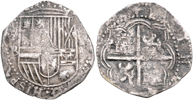 BOLIVIEN, Philipp II., 1556-1598, 4 Reales o.J.(1574-1586) P B, Potosi. 12,78g....