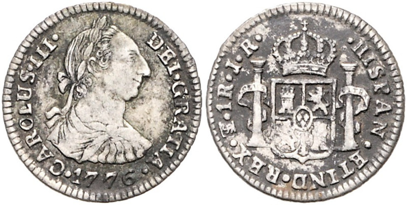 BOLIVIEN, Karl III., 1759-1788, Real 1776 PTS JR, Potosi. 3,30g.
ss
KM 52; C.-...