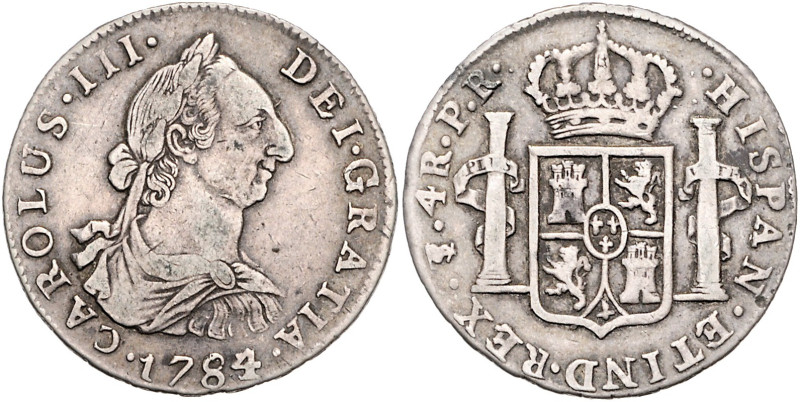 BOLIVIEN, Karl III., 1759-1788, 4 Reales 1784/3 PTS PR, Potosi. 13,42g. Erworben...