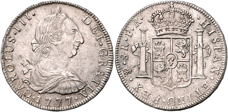 BOLIVIEN, Karl III., 1759-1788, 8 Reales 1777 PTS PR, Potosi. 26,91g. Erworben 1...