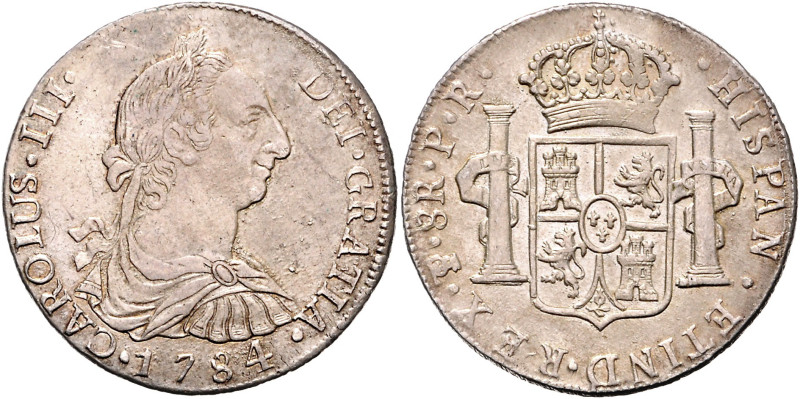 BOLIVIEN, Karl III., 1759-1788, 8 Reales 1784 PTS PR, Potosi. Große 4. 26,83g. E...