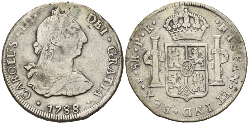 BOLIVIEN, Karl III., 1759-1788, 8 Reales 1788/7 PTS PR, Potosi. 26,35g. Erworben...