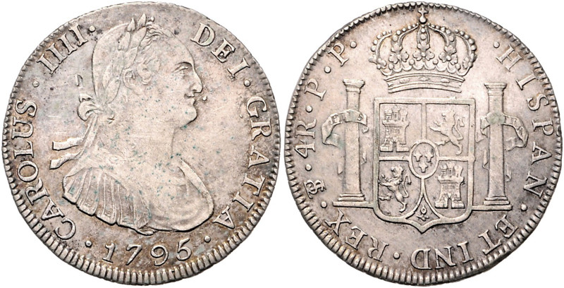 BOLIVIEN, Karl IV., 1788-1808, 4 Reales 1795 PTS PP, Potosi. 13,53g. Erworben 14...