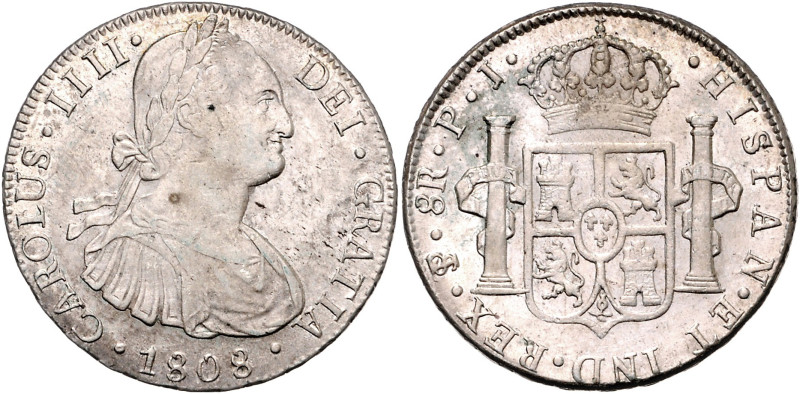 BOLIVIEN, Karl IV., 1788-1808, 8 Reales 1808 PTS PJ, Potosi. 26,73g. Erworben 10...