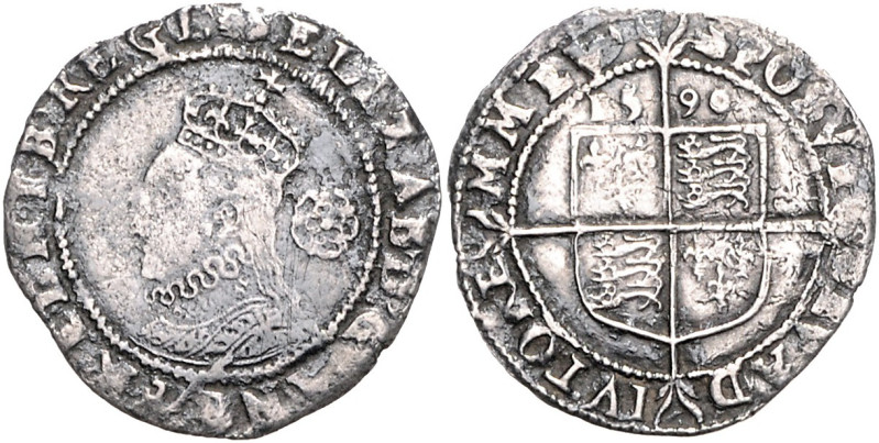 GROSSBRITANNIEN, Elisabeth I., 1558-1603, Sixpence 1590, Mzz.Rose, 2,52g.
ss
S...