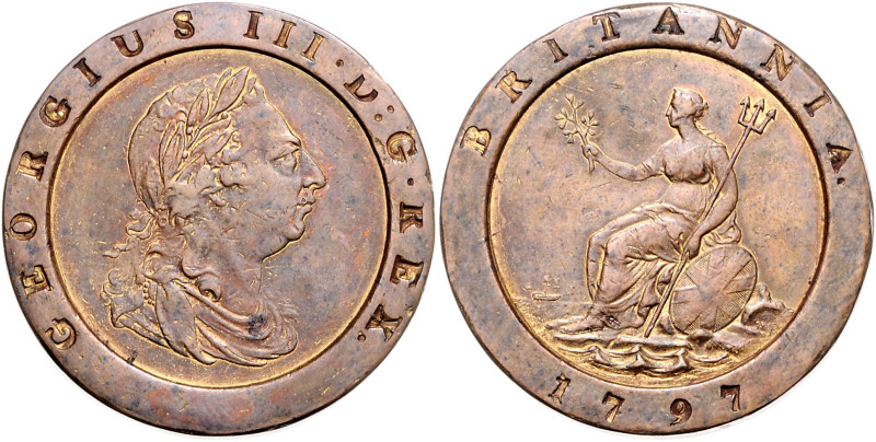 GROSSBRITANNIEN, Georg III., 1760-1820, 2 Pence 1797.
f.vz/ss-vz
 KM 619; Seab...