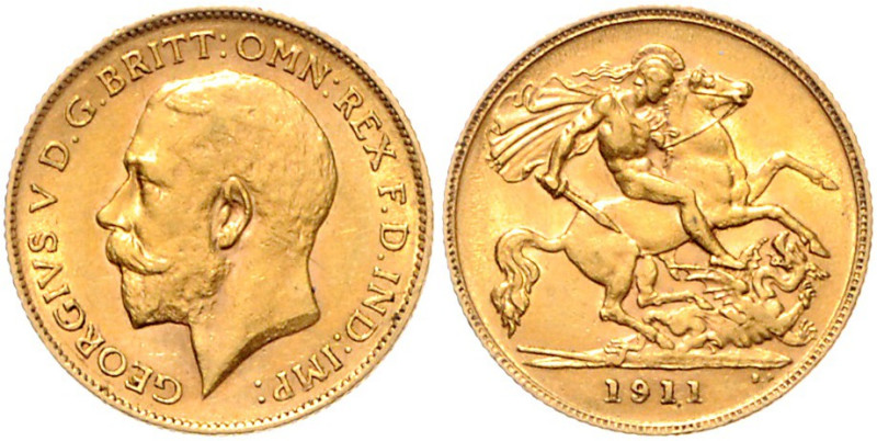 GROSSBRITANNIEN, Georg V., 1910-1936, 1/2 Sovereign 1911. 3,96g.
Ware ist MwSt-...