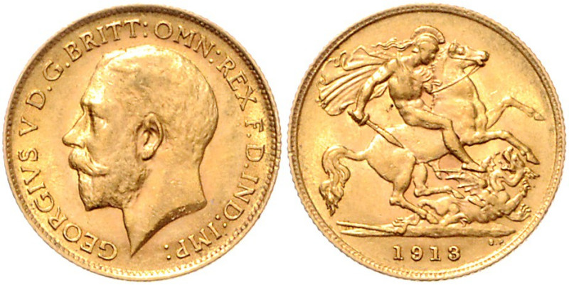 GROSSBRITANNIEN, Georg V., 1910-1936, 1/2 Sovereign 1913. 3,97g.
Ware ist MwSt-...