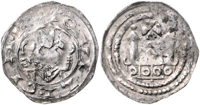 ITALIEN / AQUILEIA, Pilgrim II., 1195-1204, Pfennig. Brustb. v.vorn, hält Krumms...