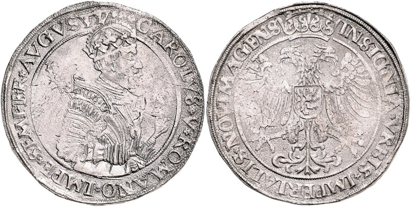 NIEDERLANDE / NIJMEGEN, Stadt, Taler o.J.(1555). Mit Titel Karl V. 28,5g.
kl.Hs...