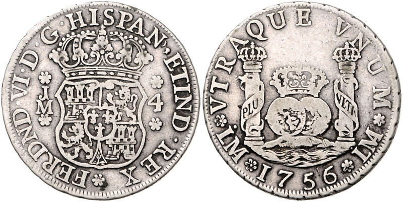 PERU, Ferdinand VI., 1746-1759, 4 Reales 1756 LM JM, Lima. 13,09g.
ss/s
KM 54;...