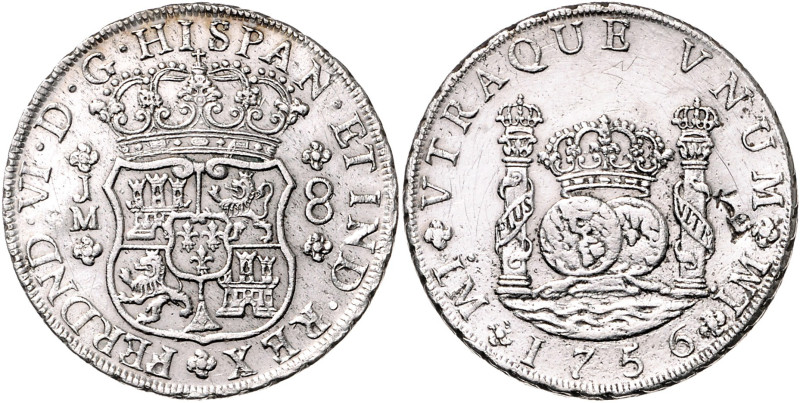 PERU, Ferdinand VI., 1746-1759, 8 Reales 1756 LM JM, Lima. Rs.Chopmarks. 26,91g....