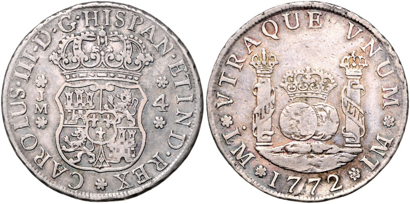 PERU, Carlos III., 1759-1788, 4 Reales 1772 LM JM, Lima. 13,33g. Erworben 01/10/...