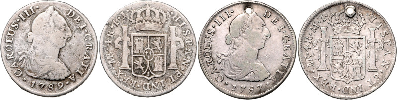 PERU, Carlos III., 1759-1788, 4 Reales 1787 LIMAE MI(Loch), 1789 IJ, Lima. 13,14...