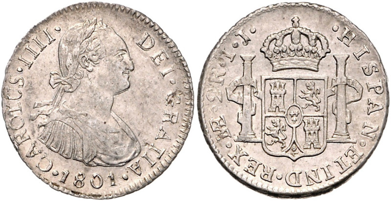 PERU, Carlos IV., 1788-1808, 2 Reales 1801 LIMAE IJ, Lima. 6,62g.
vz
KM 95