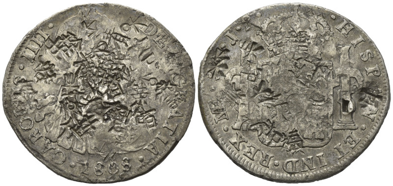 PERU, Carlos IV., 1788-1808, 8 Reales 1808 LIMAE JP, Lima. Chopmarks. 26,92g. Er...