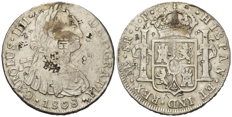 PERU, Carlos IV., 1788-1808, 8 Reales 1808 LIMAE JP, Lima. Chopmarks. 26,74g. Er...