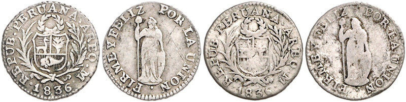 PERU, Republik, seit 1821, 1/2 Real 1836 AREQ M, Arequipa. 1,64g; 1,51g.
2 Stk....