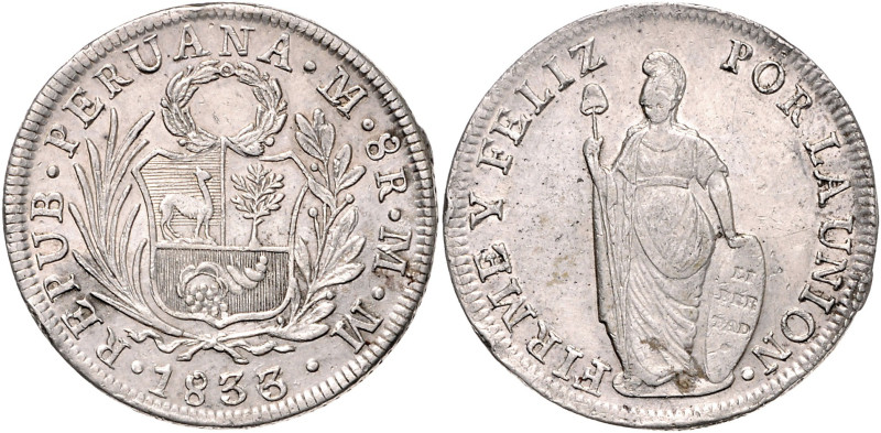 PERU, Republik, seit 1821, 8 Reales 1833/30 LIMAE MM, Lima. 26,98g.
kl.Rdf., vz...