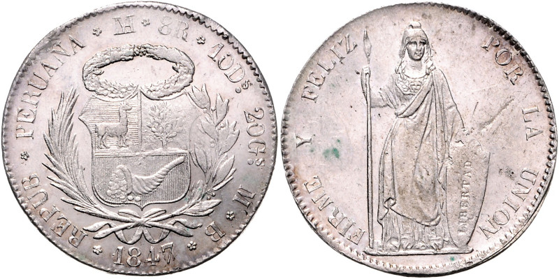 PERU, Republik, seit 1821, 8 Reales 1847/6 LIMAE MB, Lima. 26,77g. Erworben 12/0...