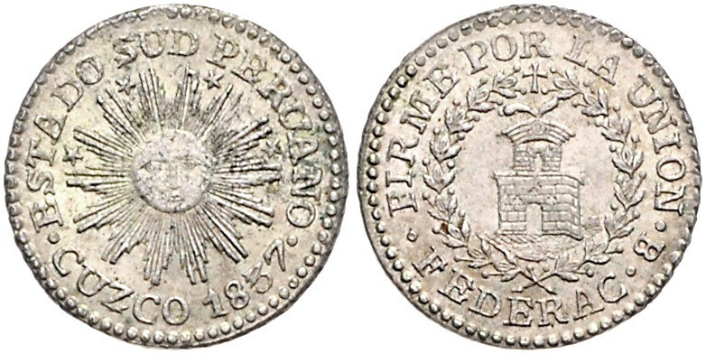 PERU / SÜD, Konföderation Peru-Bolivien, 1836-1839, 1/2 Real 1837 CUZCO B, Cuzco...