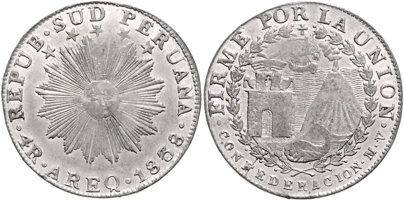 PERU / SÜD, Konföderation Peru-Bolivien, 1836-1839, Blei-Abschlag v. 4 Reales 18...