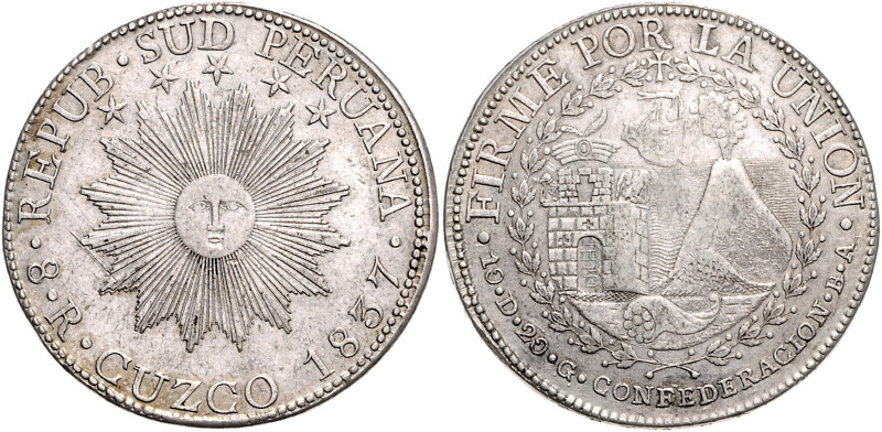 PERU / SÜD, Konföderation Peru-Bolivien, 1836-1839, 8 Reales 1837 CUZCO BA, Cuzc...