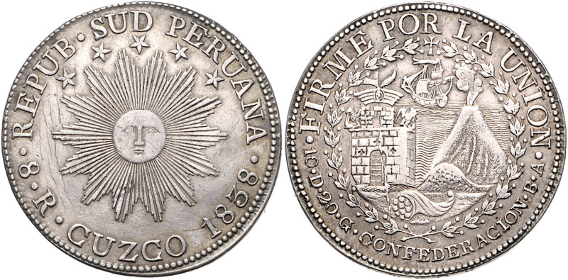 PERU / SÜD, Konföderation Peru-Bolivien, 1836-1839, 8 Reales 1838 CUZCO BA, Cuzc...