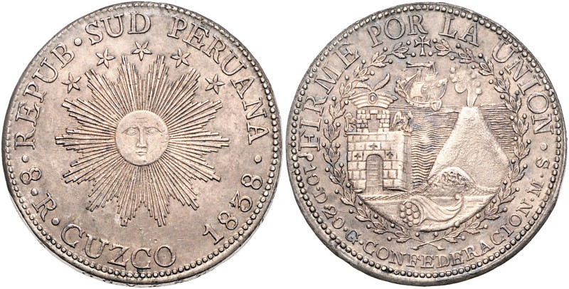 PERU / SÜD, Konföderation Peru-Bolivien, 1836-1839, 8 Reales 1838 CUZCO MS, Cuzc...