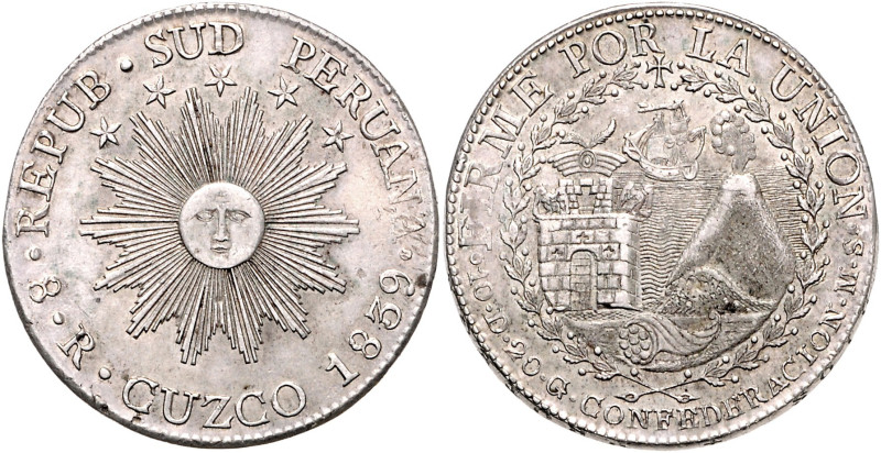 PERU / SÜD, Konföderation Peru-Bolivien, 1836-1839, 8 Reales 1839 CUZCO MS, Cuzc...