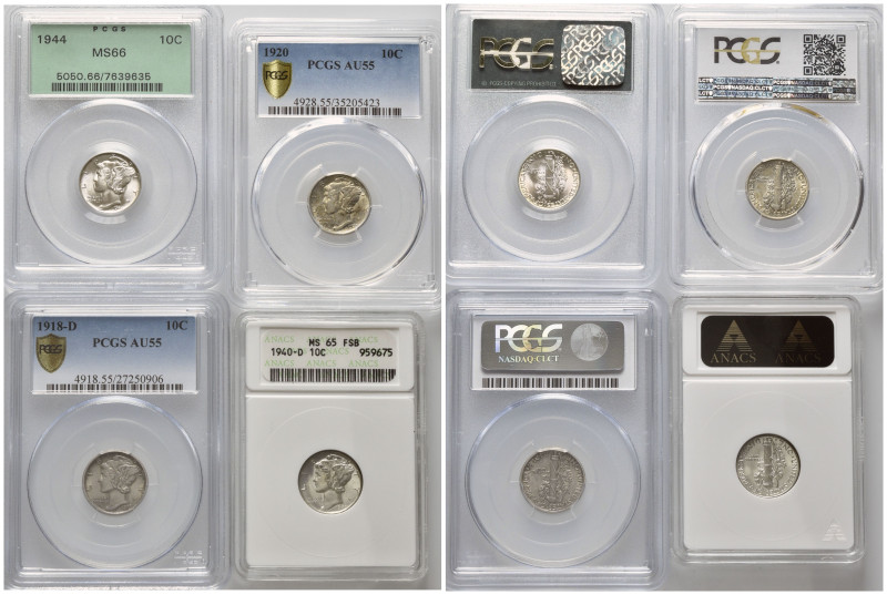 VEREINIGTE STAATEN VON AMERIKA, Mercury Dime 1918 D (PCGS AU55); 1920 (PCGS AU55...