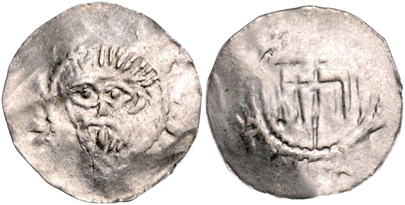 JEVER, HERZOGL. BILL. MÜNZSTÄTTE, Bernhard II., 1011-1059, Denar. Bärtiger Kopf ...