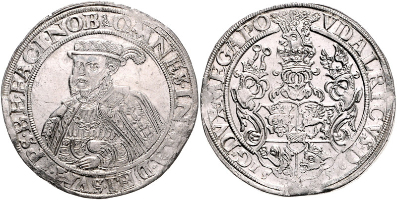 MECKLENBURG-GÜSTROW, Ulrich III. 1556-1603, Taler 1556, Grevesmühlen. Büste halb...