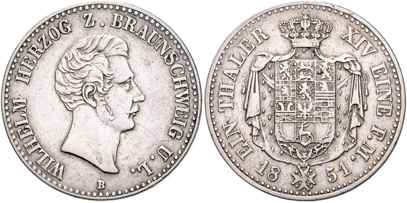 BRAUNSCHWEIG-LÜNEBURG, Wilhelm, 1831-1884, Taler 1851 B.
ss
AKS 79; T.120; Dav...