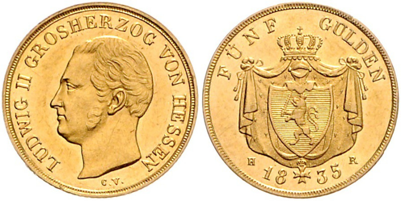 HESSEN-DARMSTADT, Ludwig II., 1830-1848, 5 Gulden 1840 HR. 3,36g.
GOLD, min.Rdf...